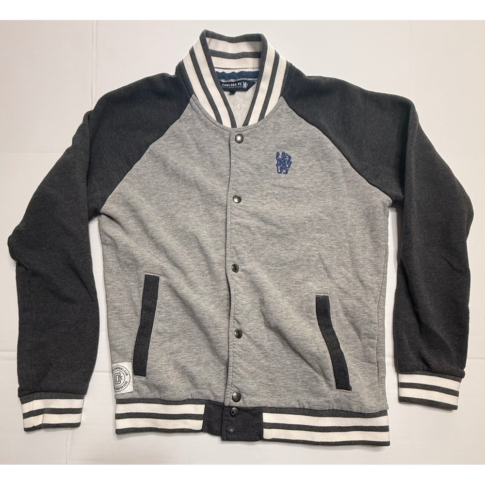 Chelsea FC Mens Varsity Jacket Grey Charcoal Snap Front Sweatshirt Small 0254 A5